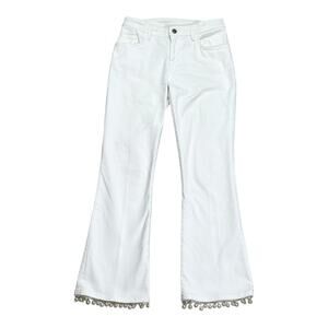 Pinko White Bootcut Jeans With Rhinestone & Pearl Embellishments Size 25